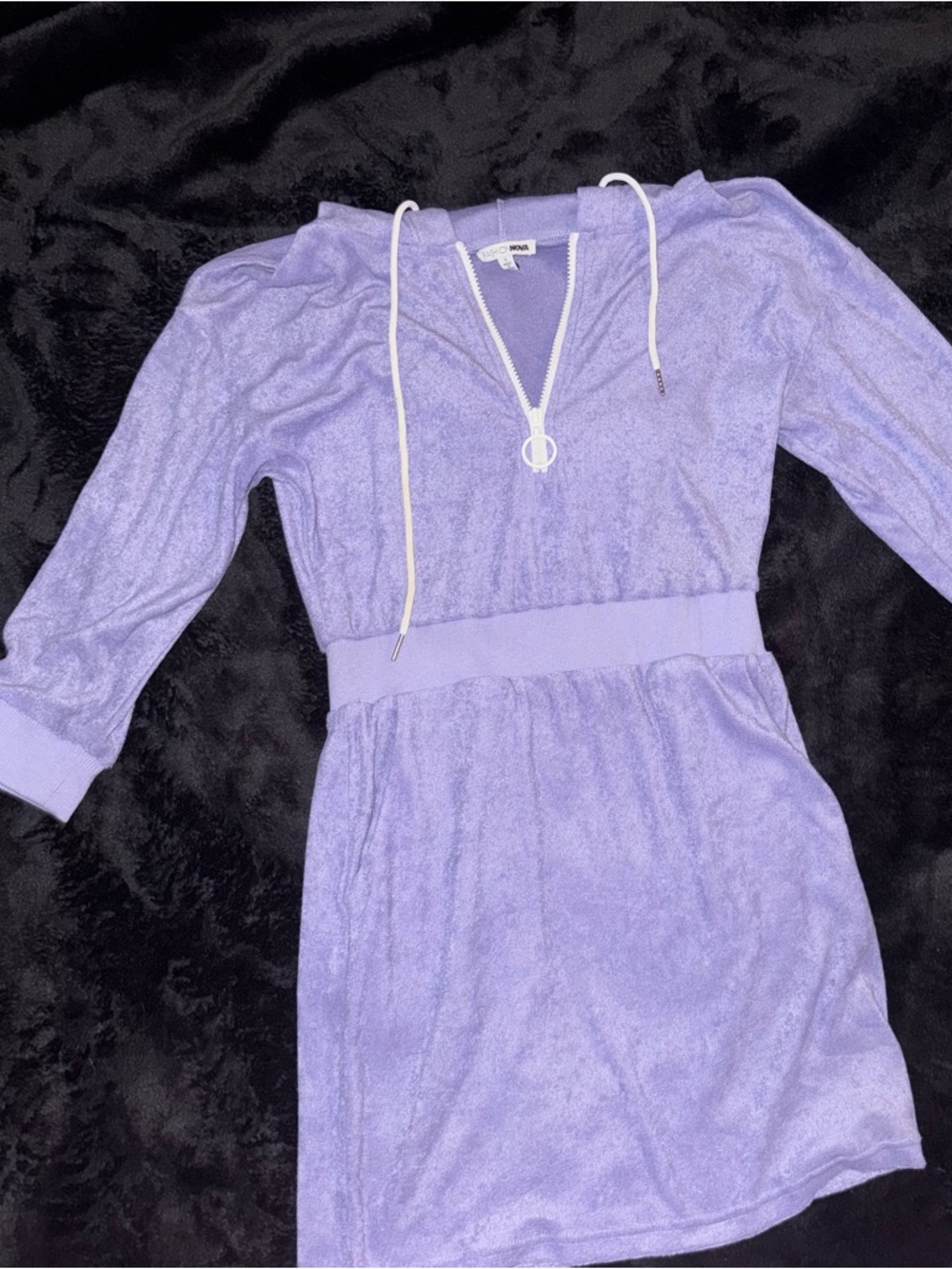 Fashion Nova Lavender Zip-Front Terry Hoodie Dress
